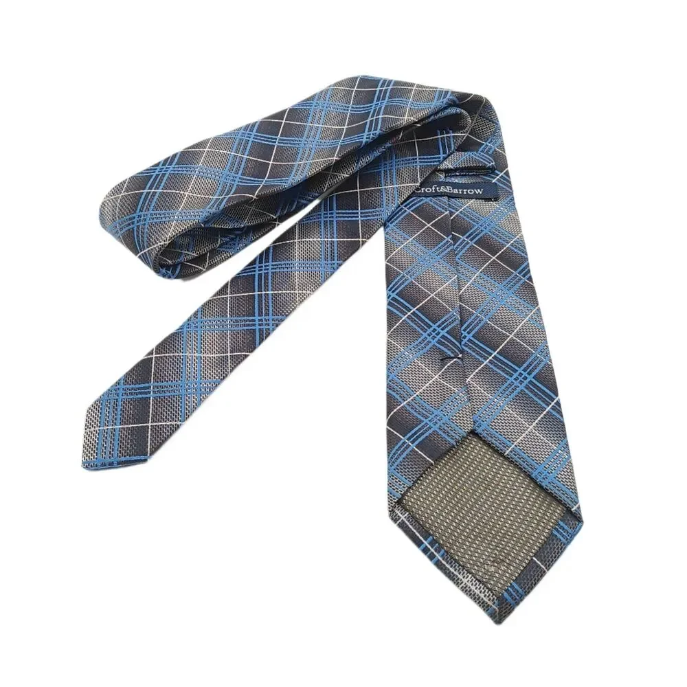Croft & Barrow Plaid Tie Mens 59” Blue Gray Designer Classic Preppy Office New